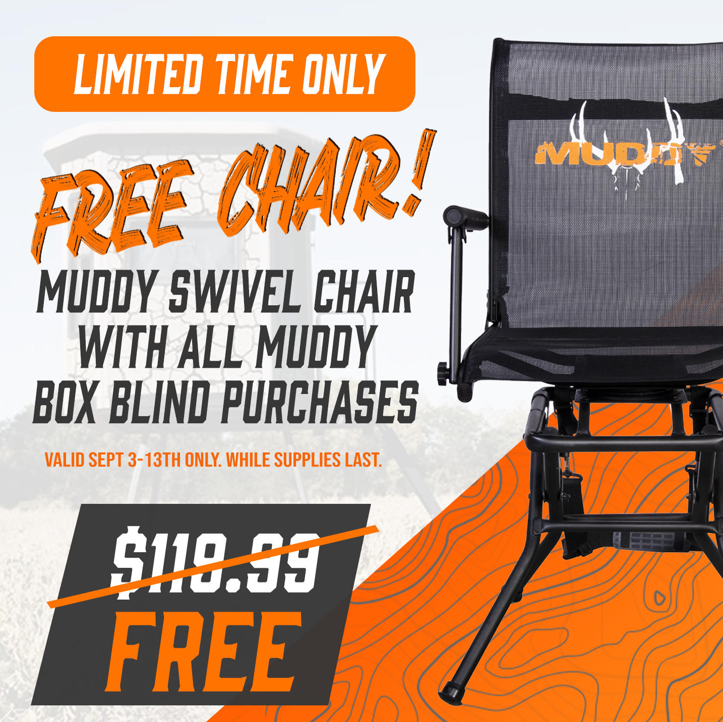 Muddy Bull XL 6' x 6' Insulated Steel Box Blind - FREE CHAIR!