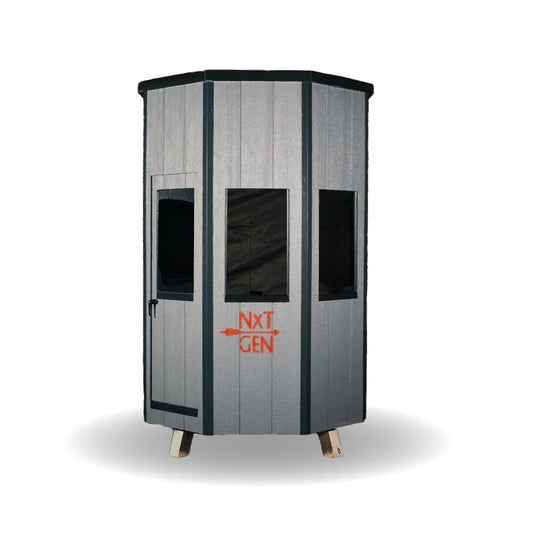 NXT GEN Classic Series hunting blind, front view on white background showing door and shooting windows