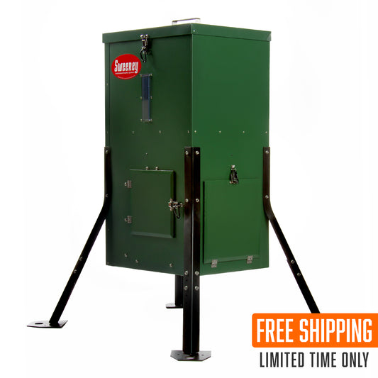 Sweeney AFC 125-gallon wildlife feeder product view showing tripod leg system
