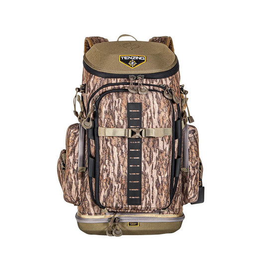 Tenzing Hangtime Day Pack front view in Mossy Oak Bottomland camo on white