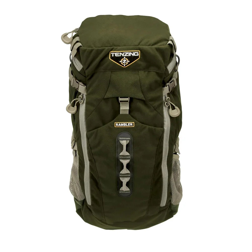 Tenzing Rambler Day Pack in olive green, straight-on front view on white background