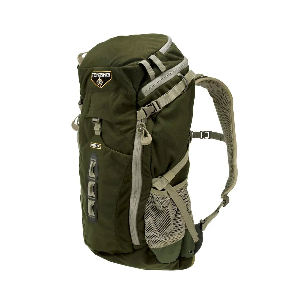 Tenzing Rambler Day Pack in olive green, front three-quarter studio view