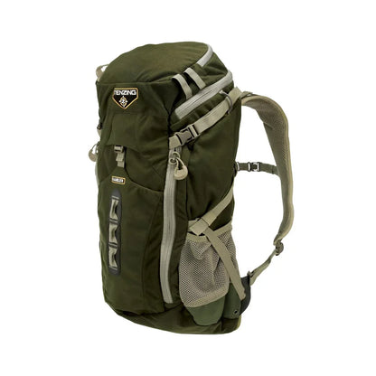 Tenzing Rambler Day Pack in olive green, front three-quarter studio view