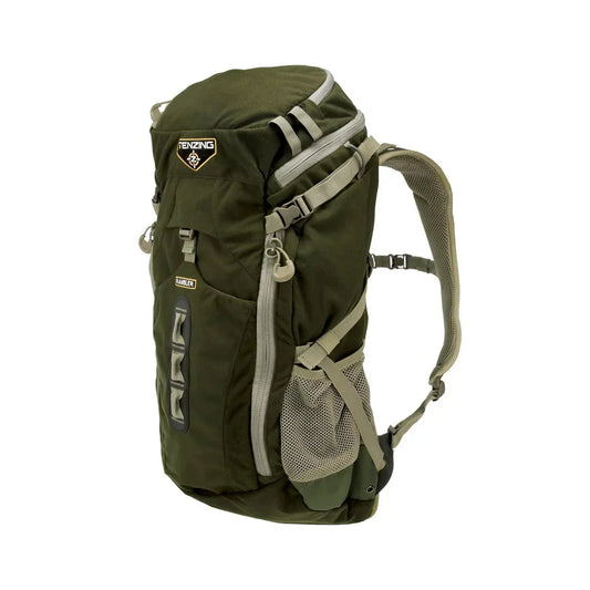 Tenzing Rambler Day Pack in olive green, front three-quarter studio view