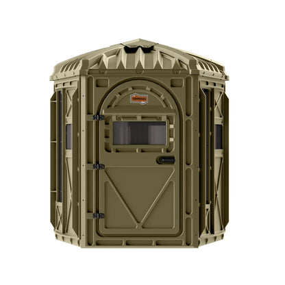 Terrain Archer Bow Blind front elevation with arc door closed and Terrain logo badge