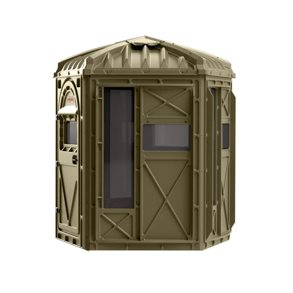 Terrain Archer Bow Blind with arc door, front studio view showing tall vertical archery window