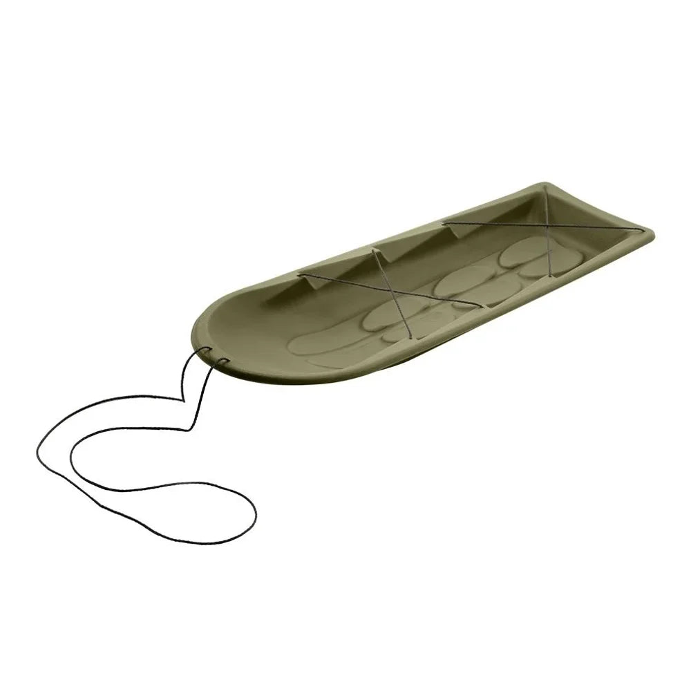 Terrain Deer Drag Sled empty three-quarter view showing interior bungee tie-downs and pull rope