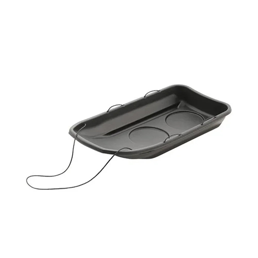 Terrain Tuff Tote black utility sled, front three-quarter studio view showing tow rope and interior