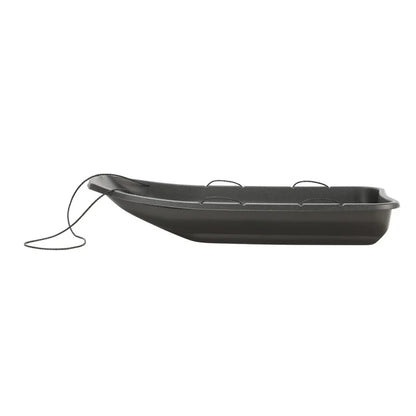 Terrain Tuff Tote black sled side profile view showing hull shape and tow rope
