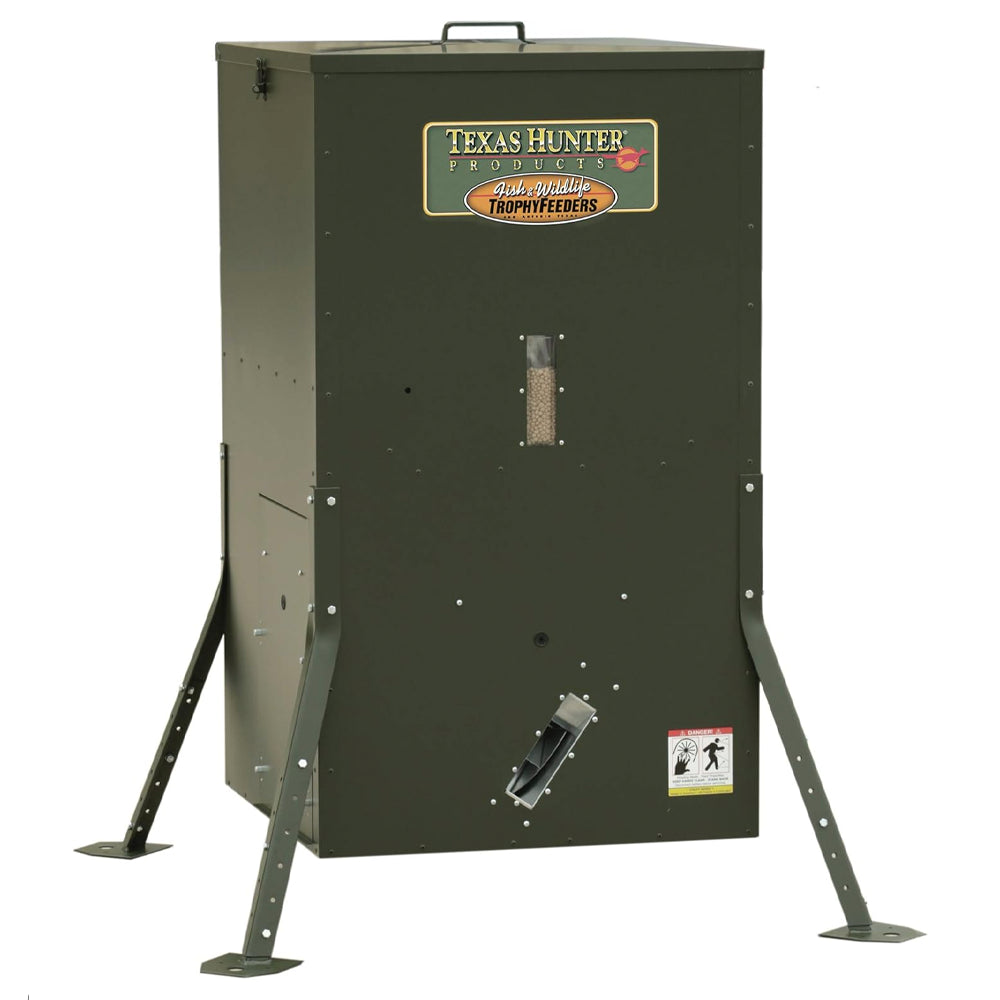 High-quality, durable Texas Hunter 250 lb lake and pond automatic fish feeder with adjustable legs
