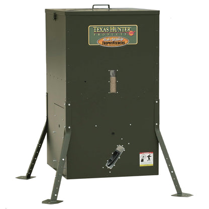 High-quality, durable Texas Hunter 250 lb lake and pond automatic fish feeder with adjustable legs
