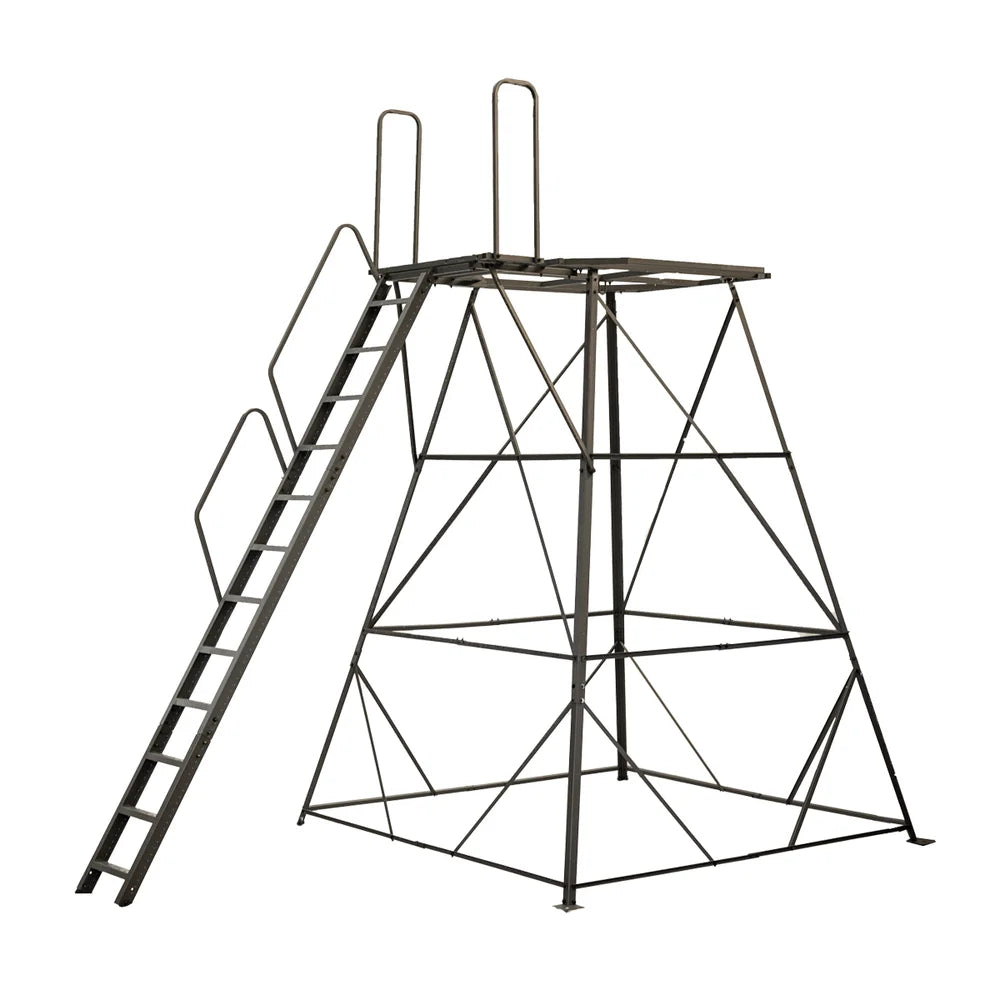 Titan Hunting Blinds 12 ft. Tower with Porch and Ladder, bare tower and ladder shown without blind on white