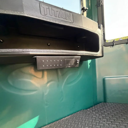 Titan 12V Light Kit mounted underneath Titan blind interior shelf, daytime detail view