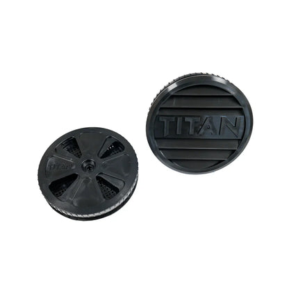 Titan Hunting Blinds 3-piece round vent with bug screen, interior and exterior pieces shown side by side