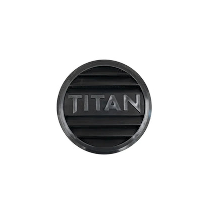 Titan Hunting Blinds 3-piece round vent exterior louvered cover with embossed Titan logo, front view