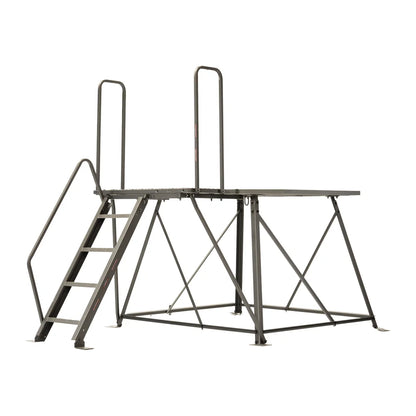 Titan Hunting Blinds 4 ft. tower with porch and ladder, bare steel frame side view on white