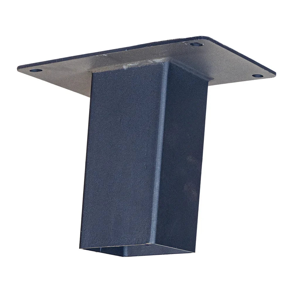 Titan Hunting Blinds 4x4 post attachment bracket, angled side view showing mounting plate and square sleeve