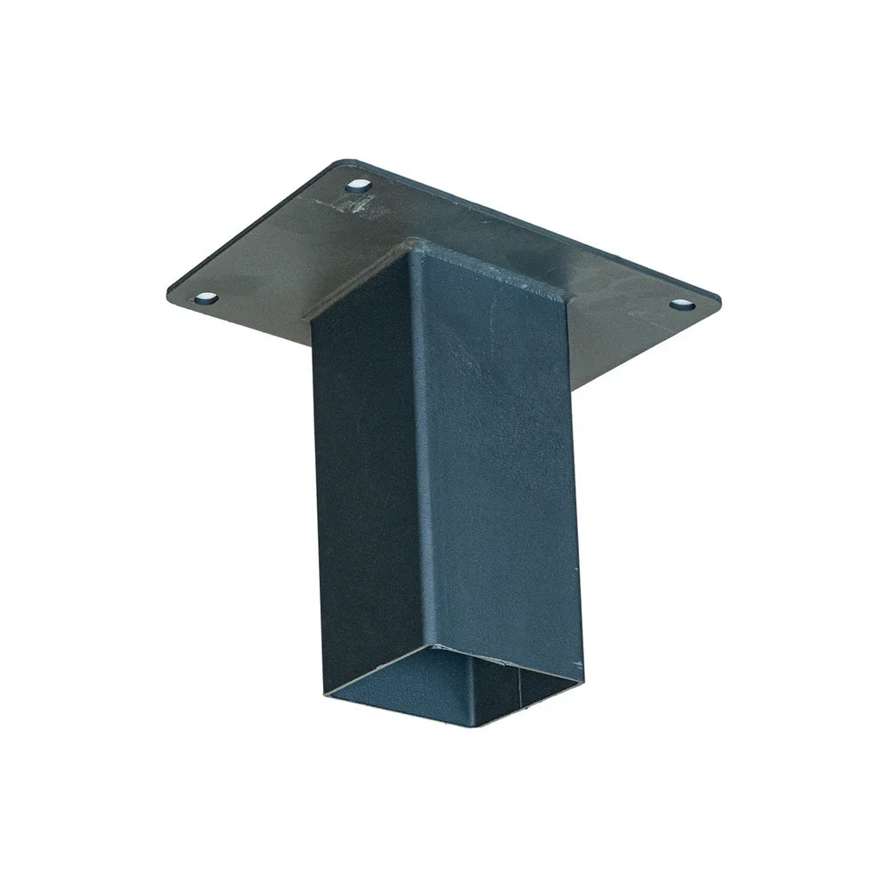 Titan Hunting Blinds 4x4 post attachment, low-angle view showing square sleeve opening and mounting flange