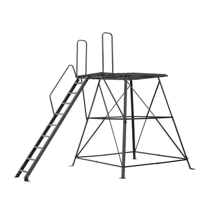Titan Hunting Blinds 8 ft. tower with porch and ladder, bare steel frame studio shot on white