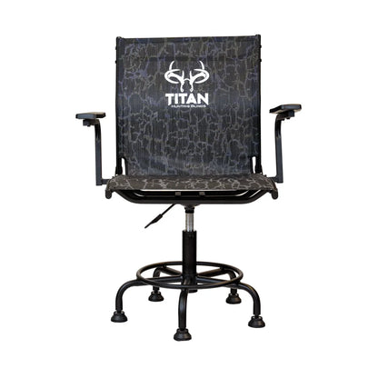 Titan Hunting Blinds Big Boy Chair, straight-on front view showing logo and swivel base