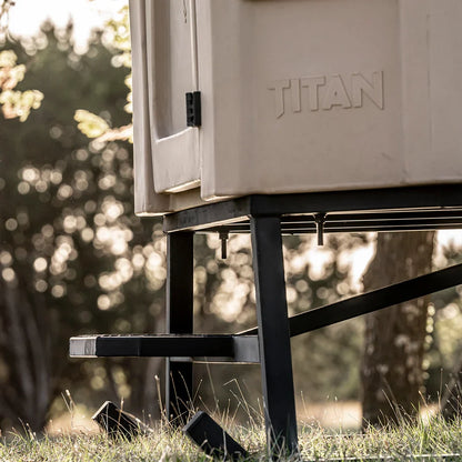 Titan Hunting Blinds Blind Base Skid close-up of step platform and support leg under Titan blind