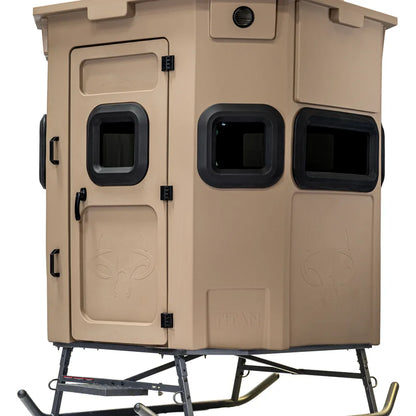 Titan Hunting Blinds Blind Base Skid shown with tan Titan blind mounted on top