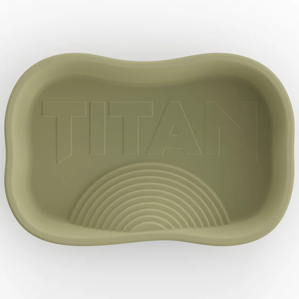 Titan Hunting Blinds Deer Pond 100 Gallon, top-down view showing embossed Titan logo and ramp interior