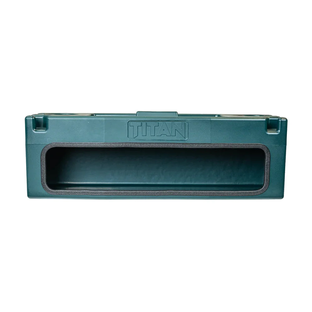 Titan Hunting Blinds Gear Box in green, front view studio shot on white