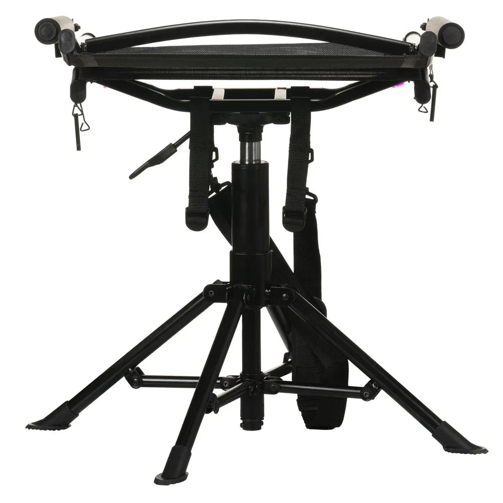 Titan Hunting Blinds Swivel Chair folded rear view showing tripod base and straps