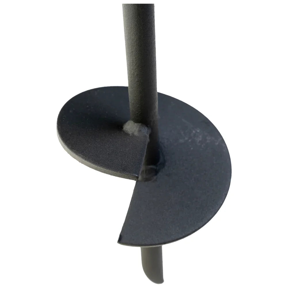 Titan Hunting Blinds Tower Auger Kit angled close-up of welded helix blade on auger shaft