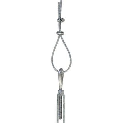 Titan Hunting Blinds Tower Auger Kit cable looped with clamps connected to turnbuckle eye