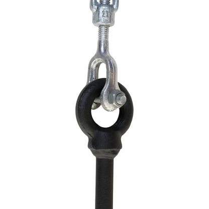 Titan Hunting Blinds Tower Auger Kit shackle and turnbuckle connected to auger anchor eye loop