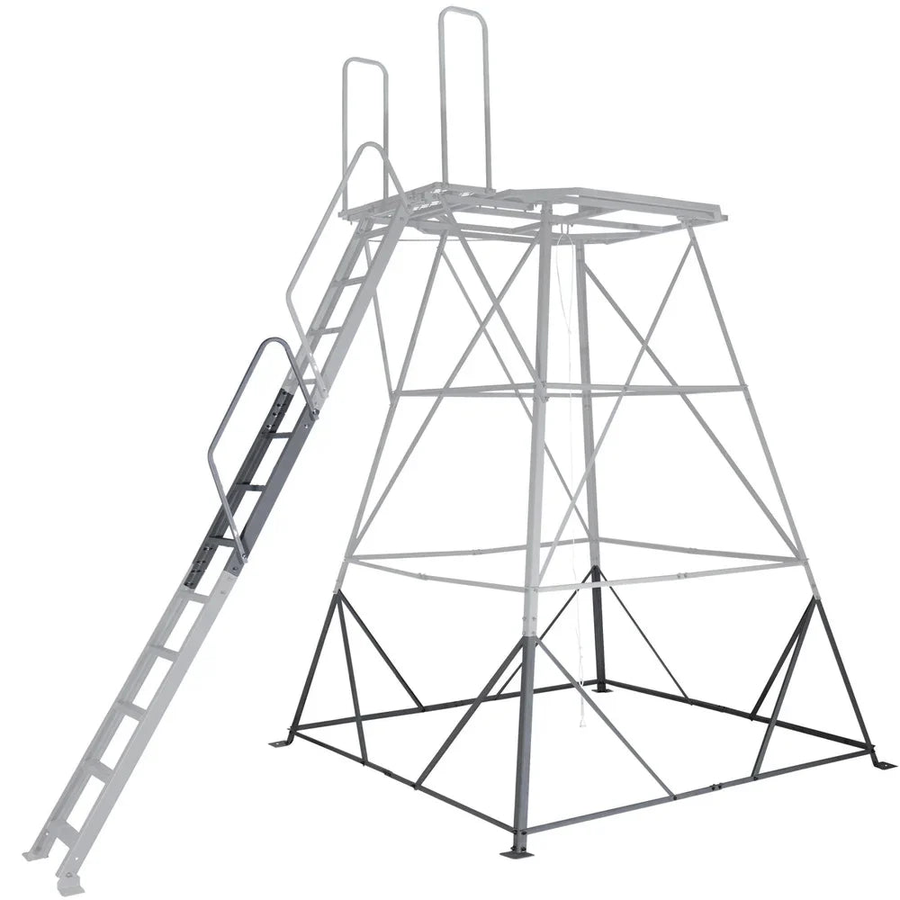 Titan Hunting Blinds Tower Extension Kit shown installed on 8ft to 12ft tower, front three-quarter view