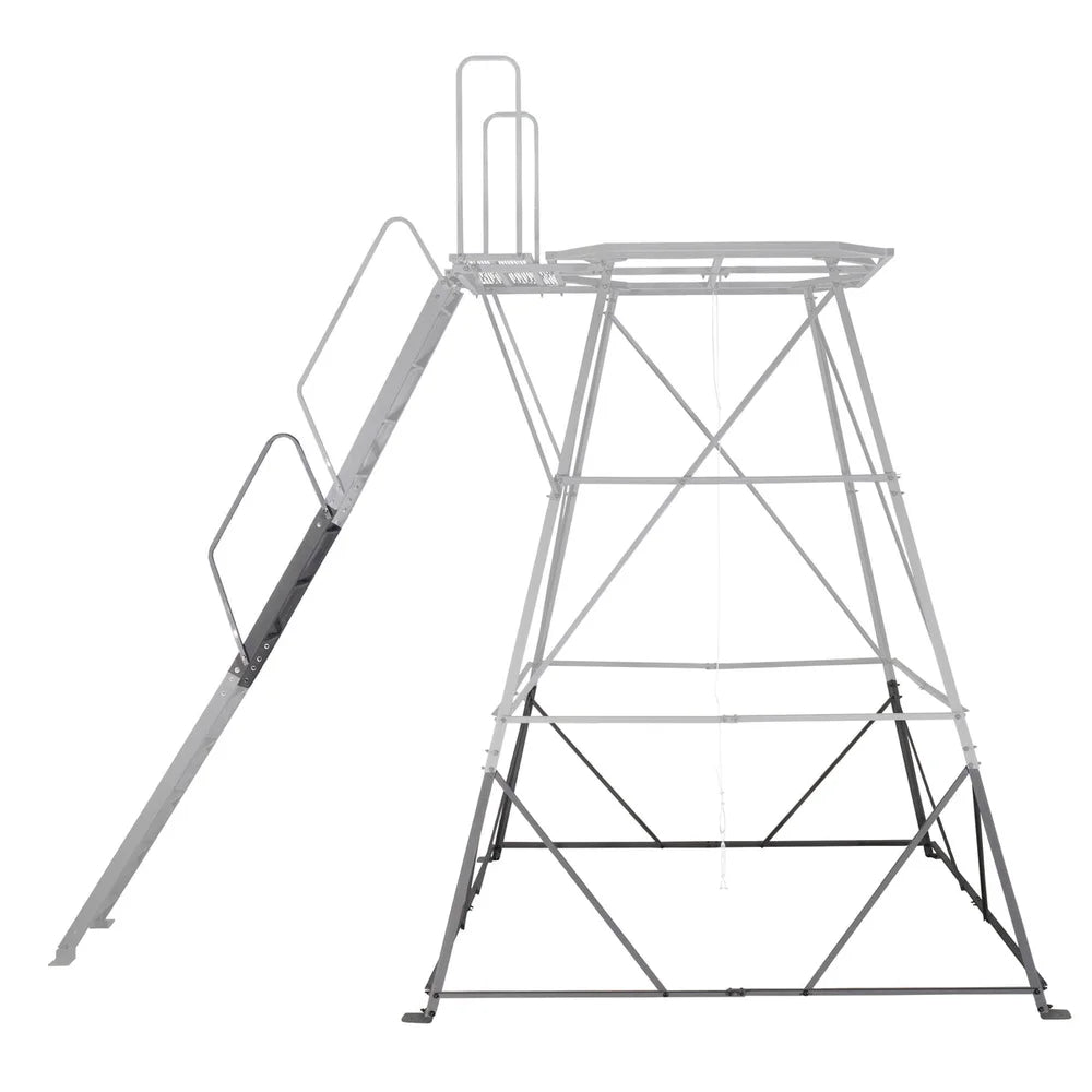 Titan Hunting Blinds Tower Extension Kit side profile view showing ladder and platform extension