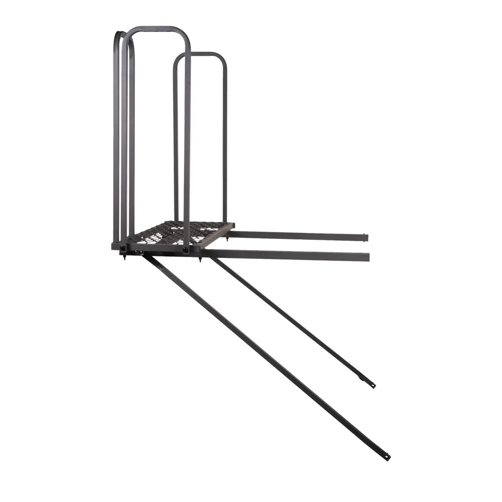 Titan Hunting Blinds Tower Porch Extension Kit, side angle view showing platform and support rails