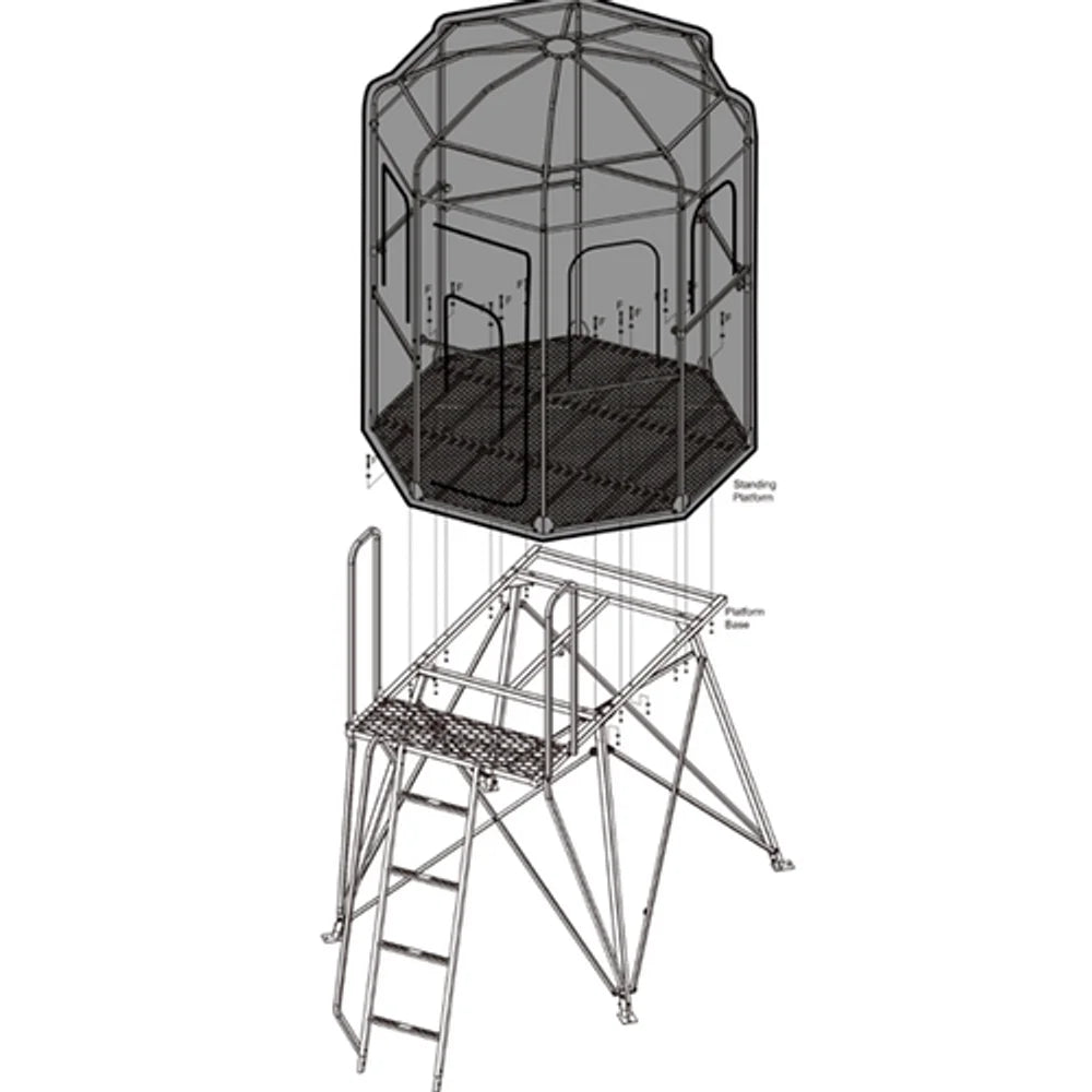 Trophy Treestands D-Lux 5' Tower exploded diagram showing standing platform and platform base