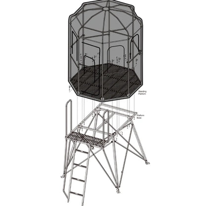 Trophy Treestands D-Lux 5' Tower exploded diagram showing standing platform and platform base