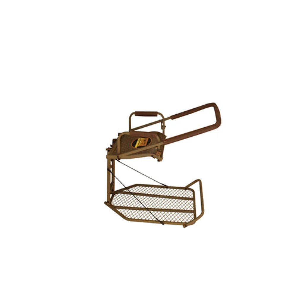 Trophy Treestands Explorer hang-on treestand shown folded in side profile view
