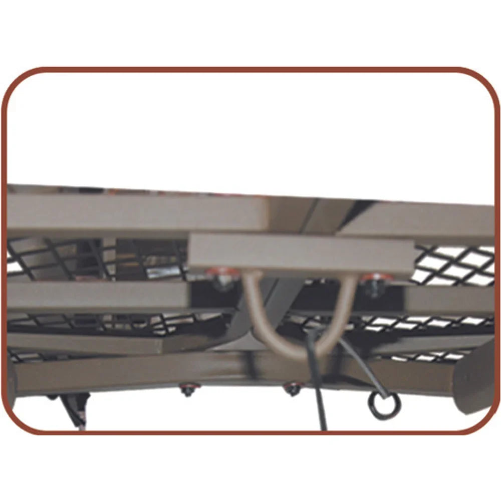Trophy Treestands Freedom ladder stand underside view showing platform frame and hardware