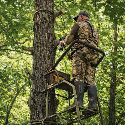 Trophy Treestands Mountaineer 20' Ladderstand with hunter