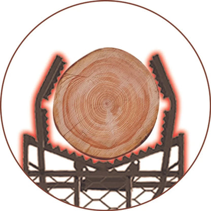 Trophy Treestands Strike Eagle tree-bite jaw bracket gripping a log cross-section, close-up