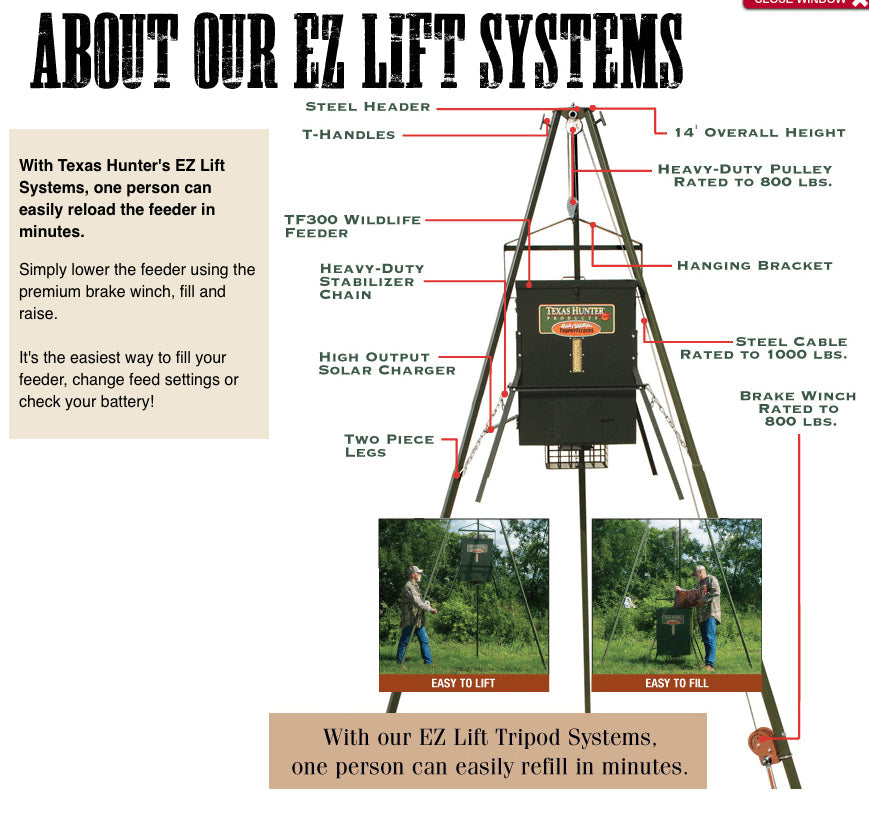 TF300EZLFT: Texas Hunter 300 lb. Trophy Deer Feeder with EZ Lift System