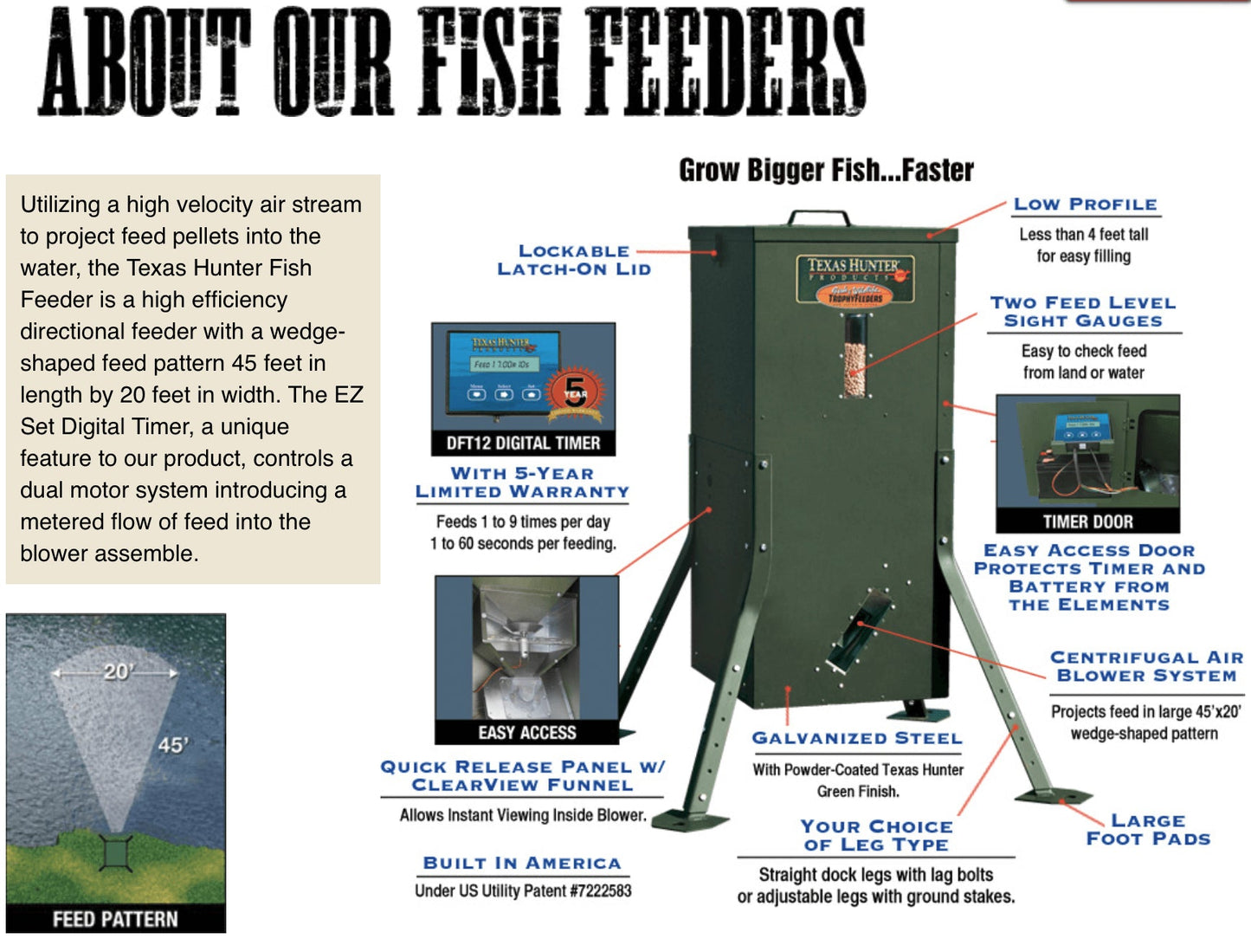 DF300AL: Texas Hunter 175 lb. Lake & Pond Directional Fish Feeder with Adjustable Legs