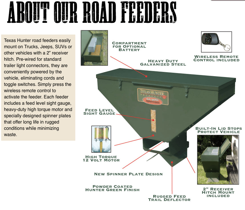 RF100: Texas Hunter 100 lb. Road Deer Feeder with Wireless Remote Control